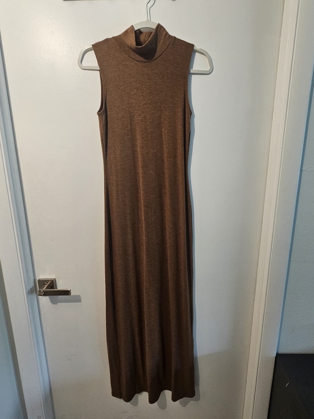 LESET Sleeveless Turtleneck Maxi Dress in Warm Brown
